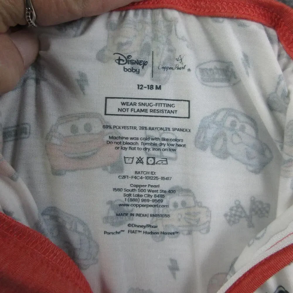 Disney Baby Coverall Boys 12-18 Months White Lightning McQueen Cars Zip NWOT